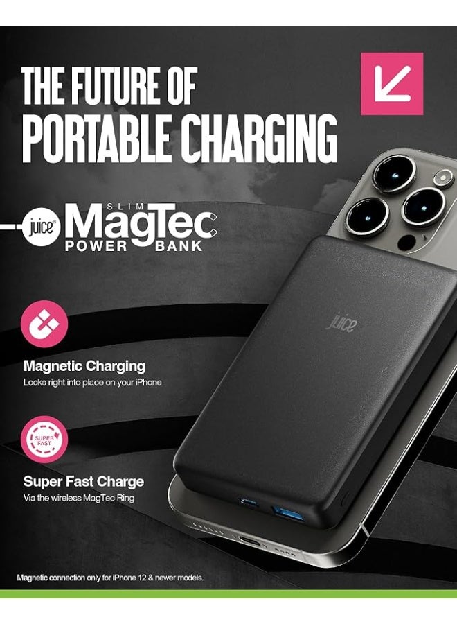 جوس بنك طاقة لاسلكي مغناطيسي Juice Slim بسعة 10,000 مللي أمبير/ساعة - شحن لاسلكي بقوة 15 وات، شحن سريع USB-C، بطارية محمولة لأجهزة iPhone وأجهزة Qi - أسود - Image 3